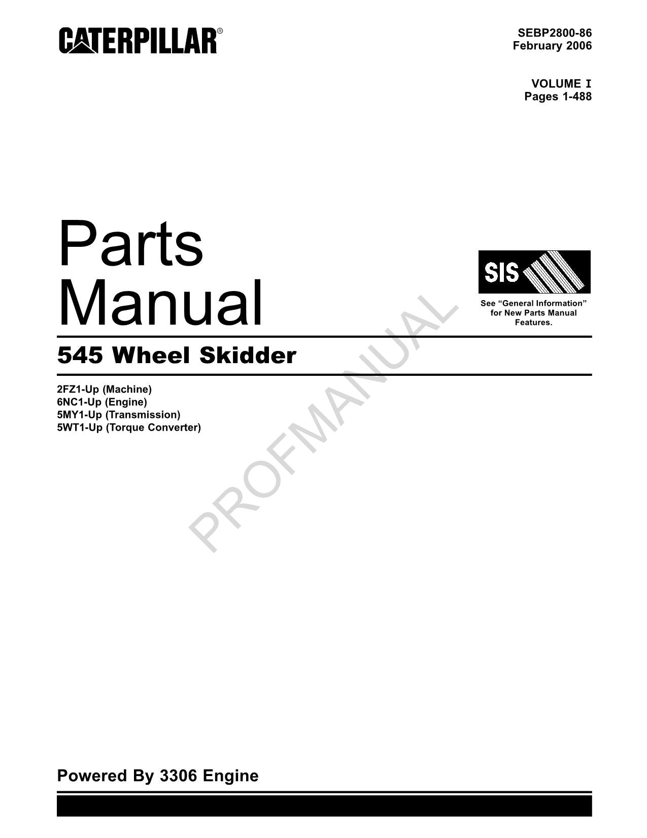 Caterpillar Cat 545 Wheel Skidder Parts Catalog Manual