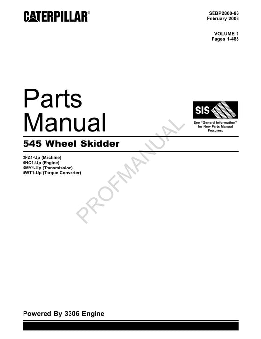 Caterpillar Cat 545 Wheel Skidder Parts Catalog Manual