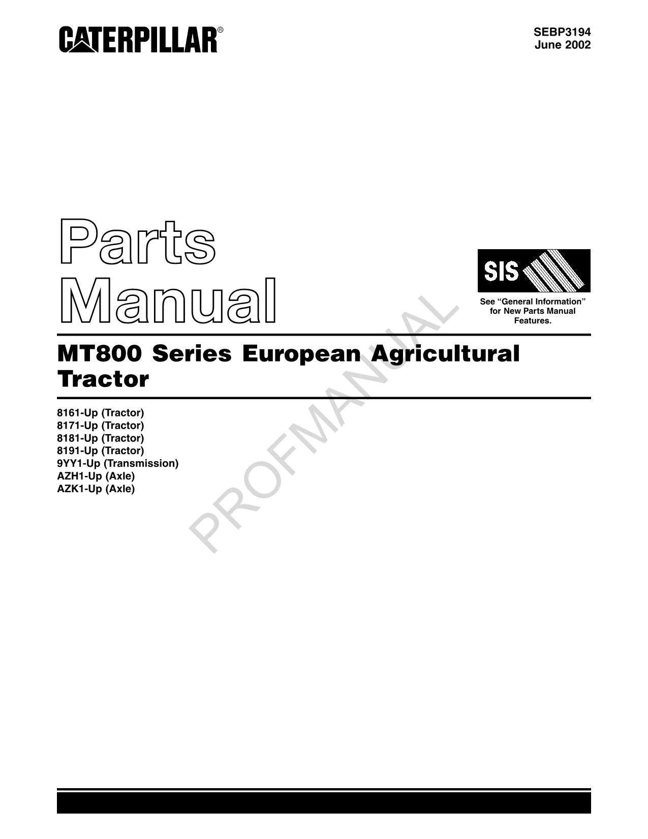 Caterpillar Cat MT800 Series European Agricultural Tractor Parts Catalog Manual