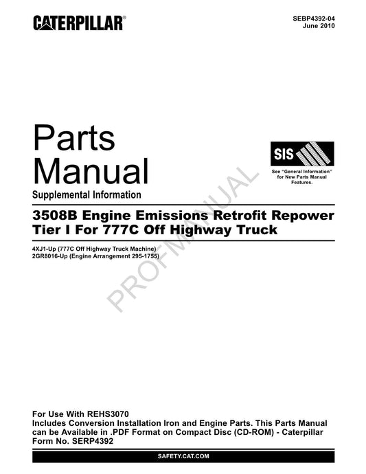 Caterpillar 3508B Engine Tier I 777C Off Highway Truck OEM Parts Catalog Manual