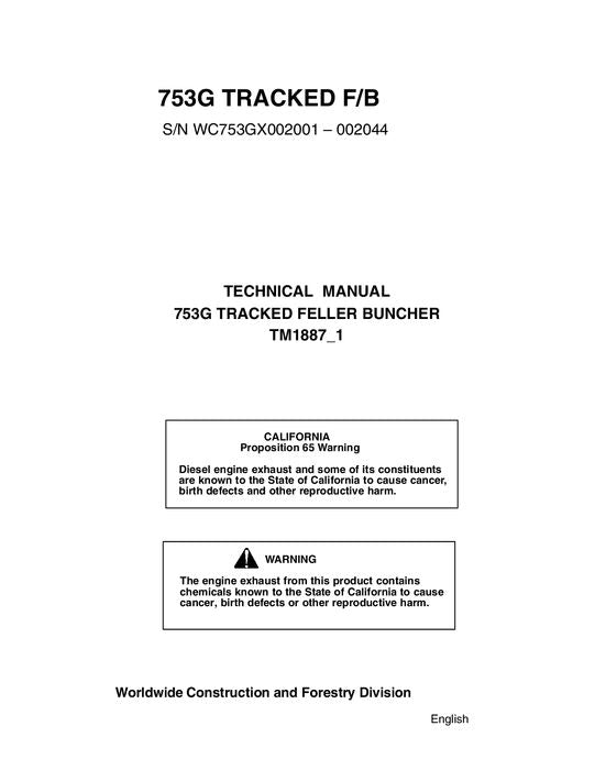 JOHN DEERE 753G TRACKED FELLER BUNCHER SERVICE REPARATURHANDBUCH sn 002001-002044