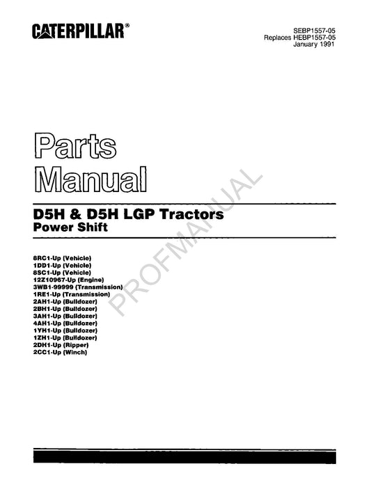 Catalogue de pièces détachées pour tracteur Caterpillar Cat D5H D5H LGP Power Shift SEBP1557