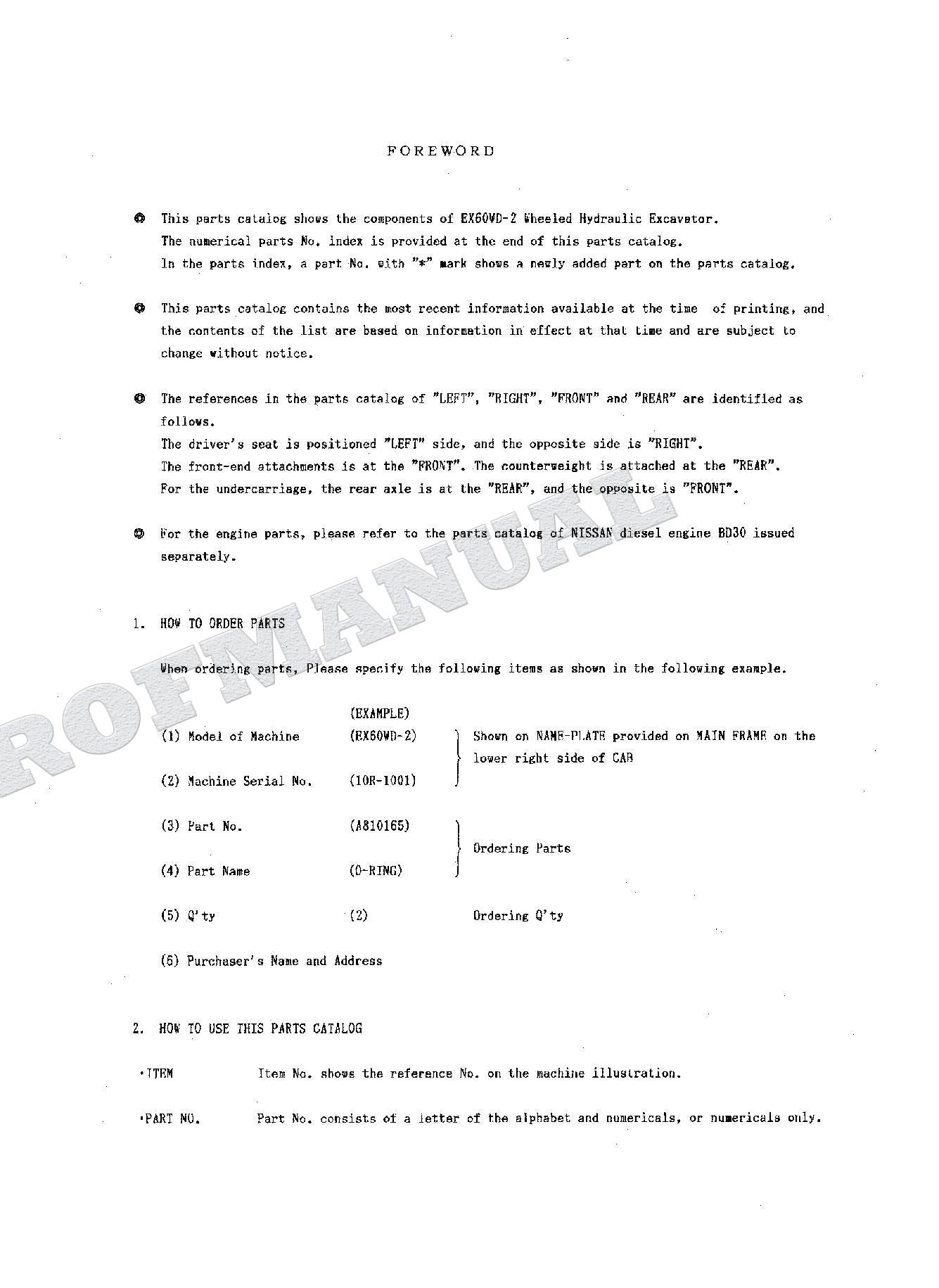 HITACHI EX60WD-2 GERMANY Excavator Parts Catalog Manual