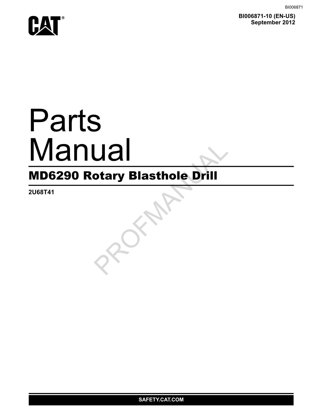 Caterpillar Cat MD6290 Rotary Blasthole Drill Parts Catalog Manual ser 2U68T41