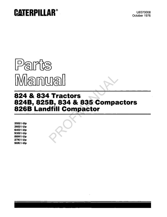 Caterpillar Cat 824B 825B 834 835 Compactor Parts Catalog Manual