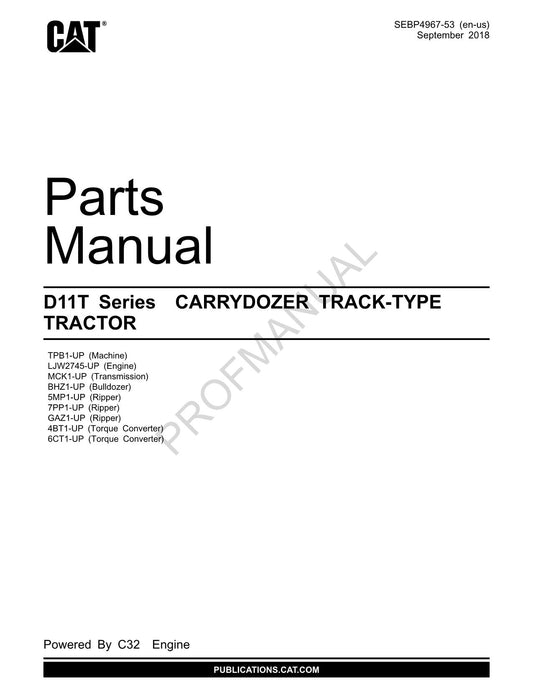 Catalogue de pièces détachées pour tracteur à chenilles Caterpillar Cat D11T Carrydozer SEBP4967