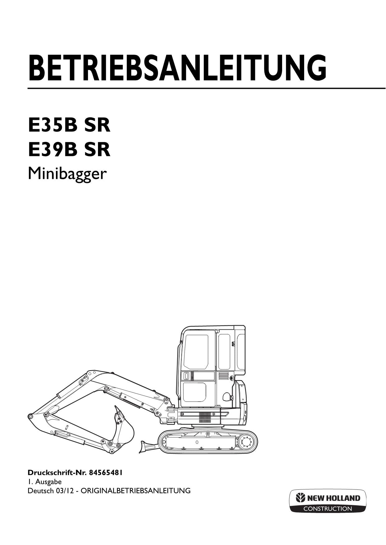 New Holland E35B SR E39B SR Bagger Manuel d'instructions