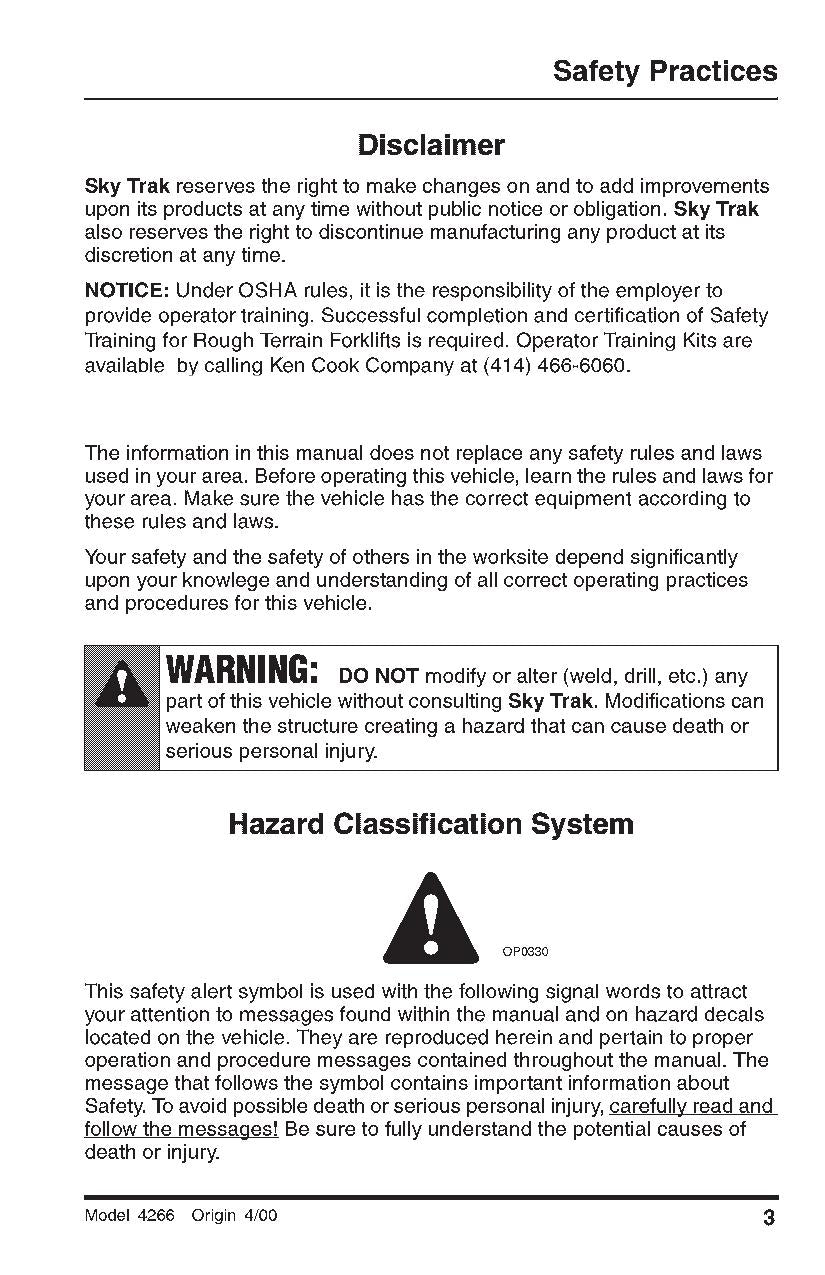 SKYTRAK 4266 Telehandler Maintenance Operation Operators Manual