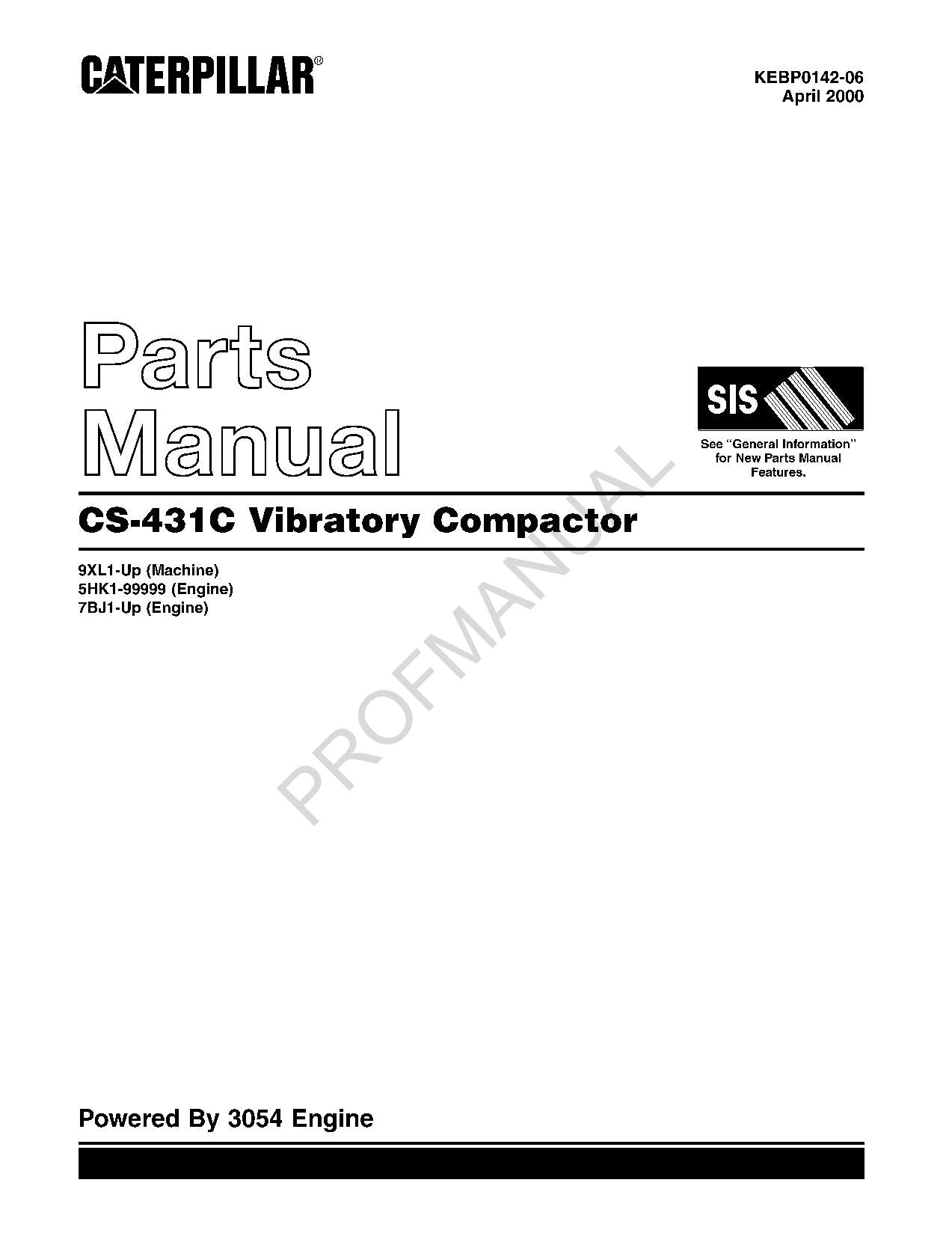 Caterpillar Cat CS 431C Vibratory Compactor Parts Catalog Manual KEBP0142