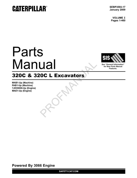 Caterpillar Cat 320C 320C L Excavator Parts Catalog Manual SEBP3593