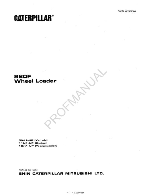 Caterpillar Cat 980F Wheel Loader Parts Catalog Manual XEBP7064