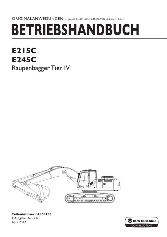 New Holland E215C E245C Bagger Manuel d'instructions