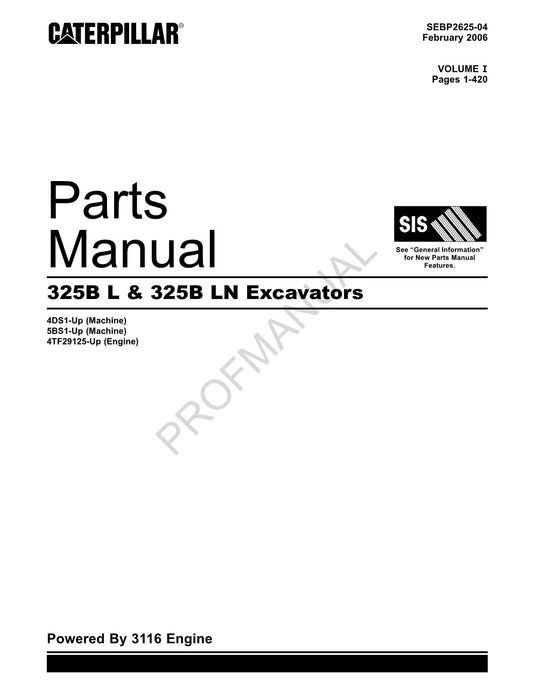 Caterpillar Cat 325B L 325B LN Bagger Teilekatalog Handbuch