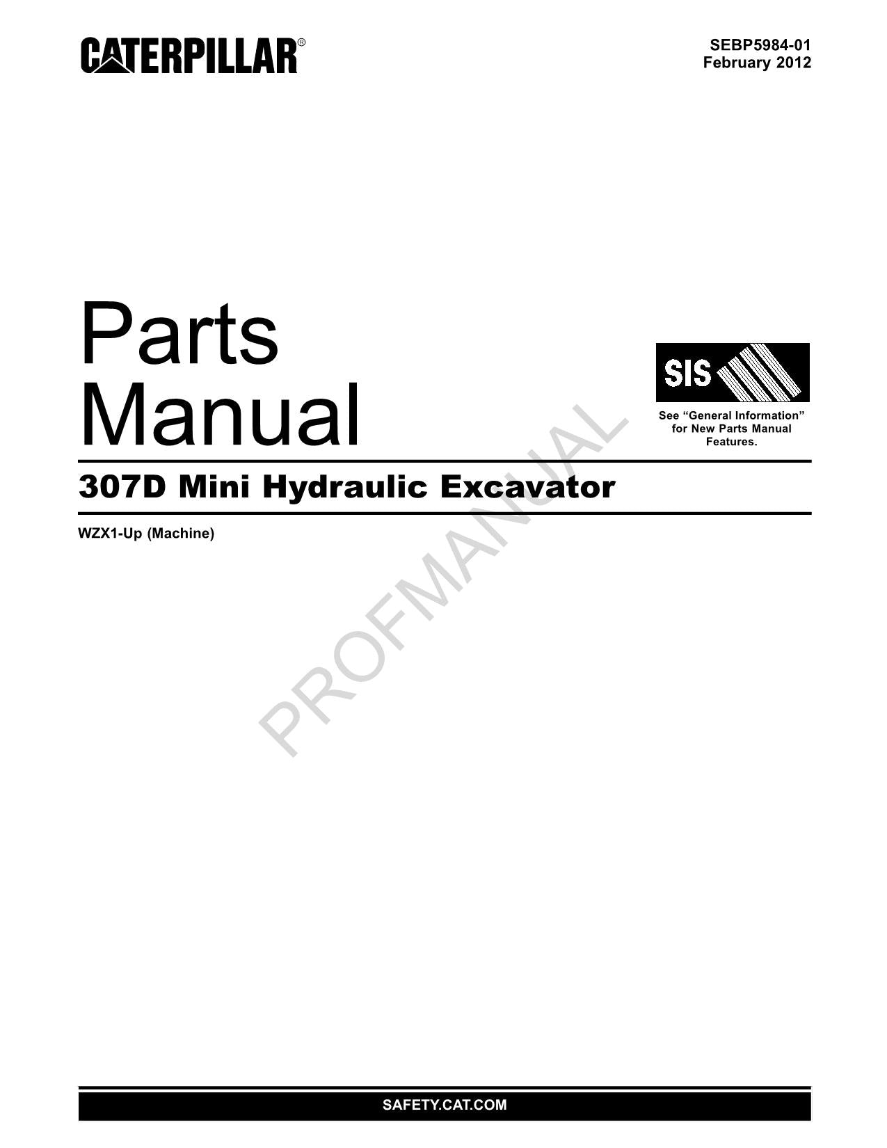 Caterpillar Cat 307D Mini Hydraulic Excavator Parts Catalog Manual ser WZX