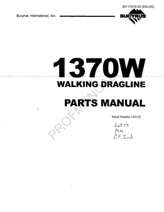 Caterpillar Cat Bucyrus 1370W Underground Longwall Parts Catalog Manual