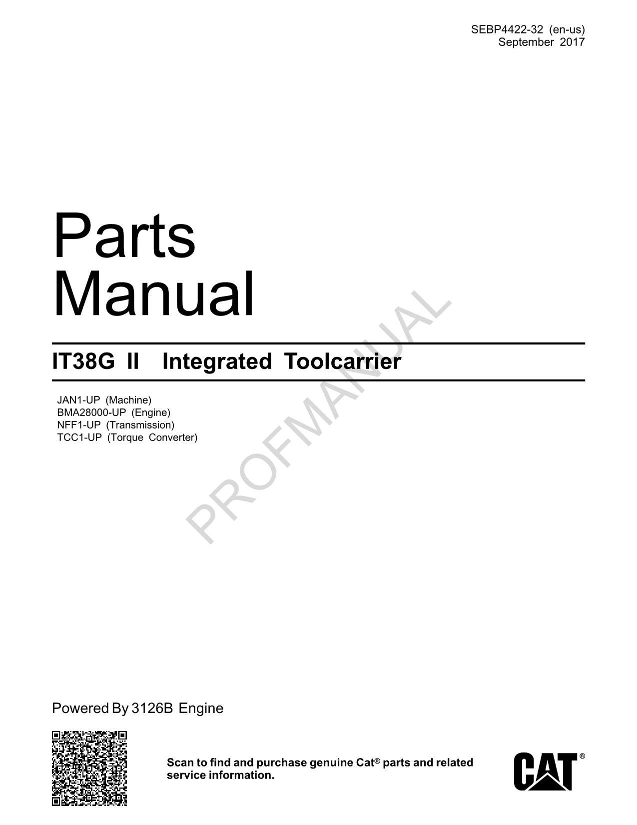 Caterpillar Cat IT38G II Integrated Toolcarrier Parts Catalog Manual SEBP4422