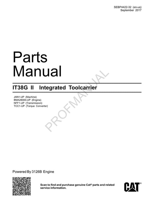 Caterpillar Cat IT38G II Integrated Toolcarrier Parts Catalog Manual SEBP4422