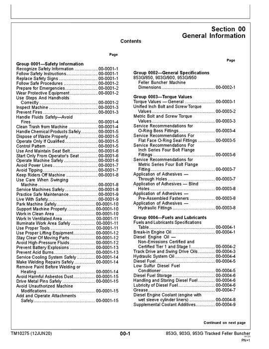 JOHN DEERE 853G 850 903G 900 953G 950 BUNCHER REPAIR TECHNICAL MANUAL TM10275