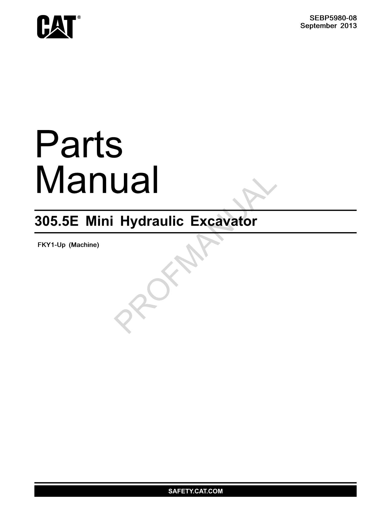 Caterpillar Cat 305.5E Mini-Hydraulikbagger Ersatzteilkatalog Handbuch Ser. FKY1-Up