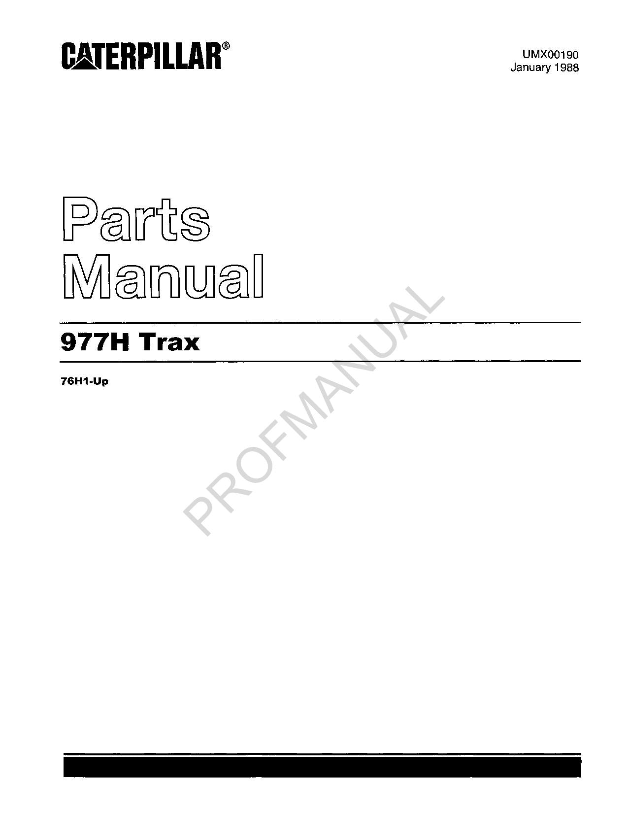 Caterpillar Cat 977H Traxcavator Parts Catalog Manual