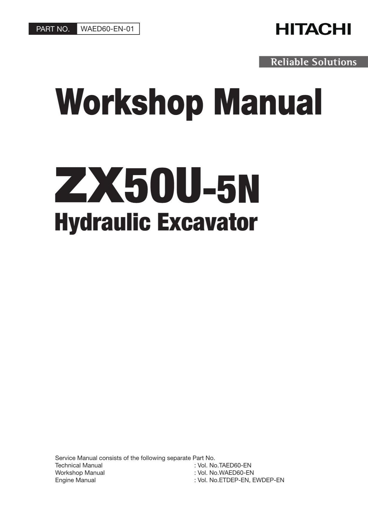 Hitachi ZX50U-5N Excavator Workshop Service Repair manual WAED60-EN-01