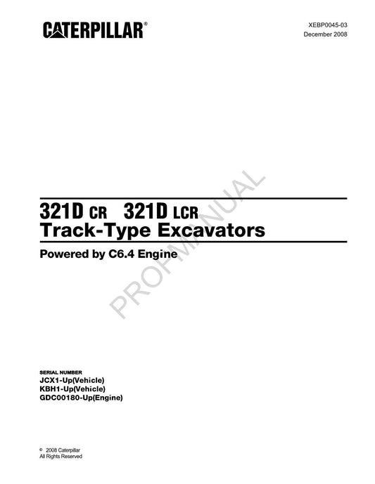 Caterpillar 321D CR 321D LCR Track Excavator by C6.4 Engine Parts Catalog Manual