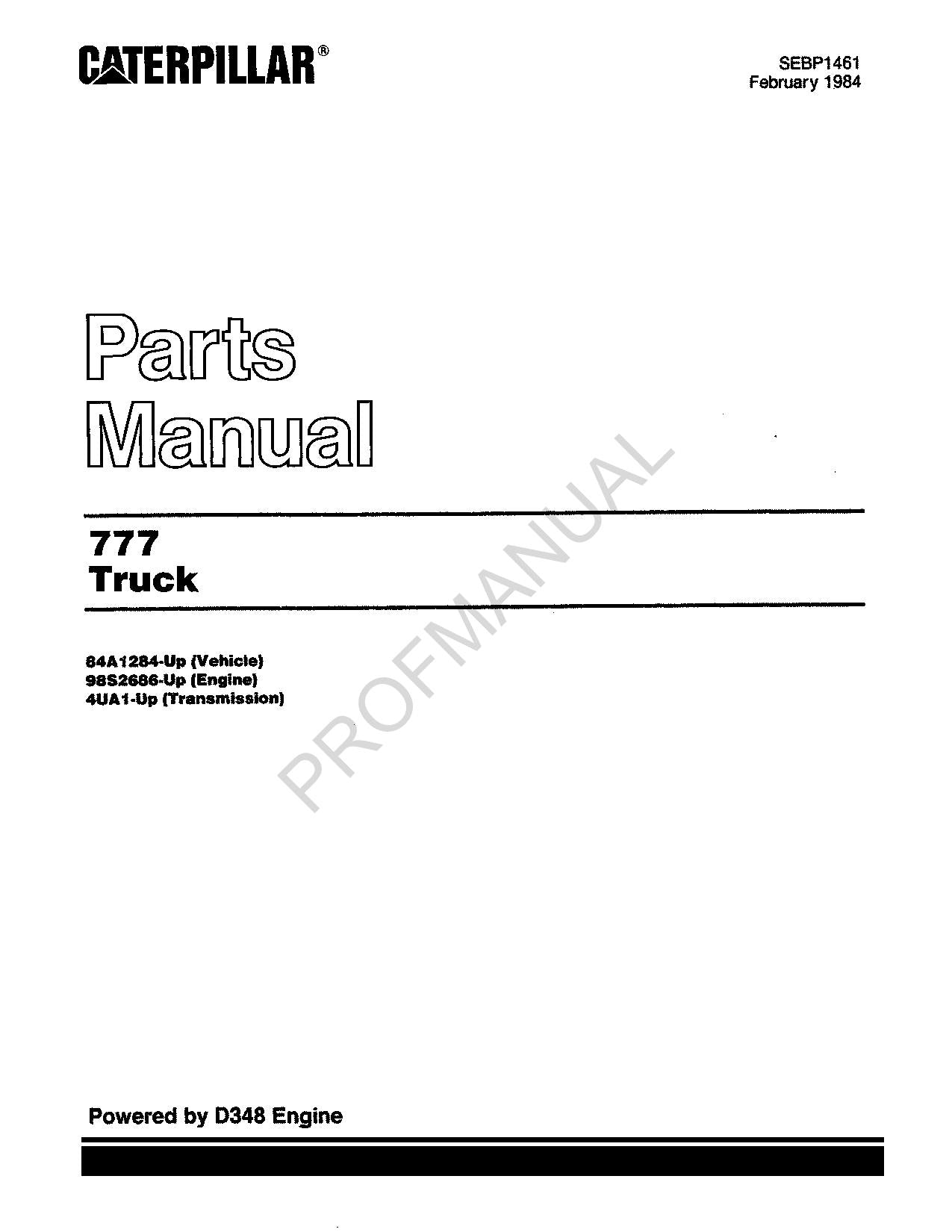 Caterpillar Cat 777 Off Highway Truck Parts Catalog Manual