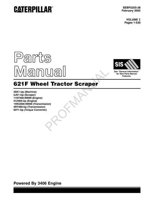 Caterpillar Cat 621F Wheel Tractor Scraper Parts Catalog Manual