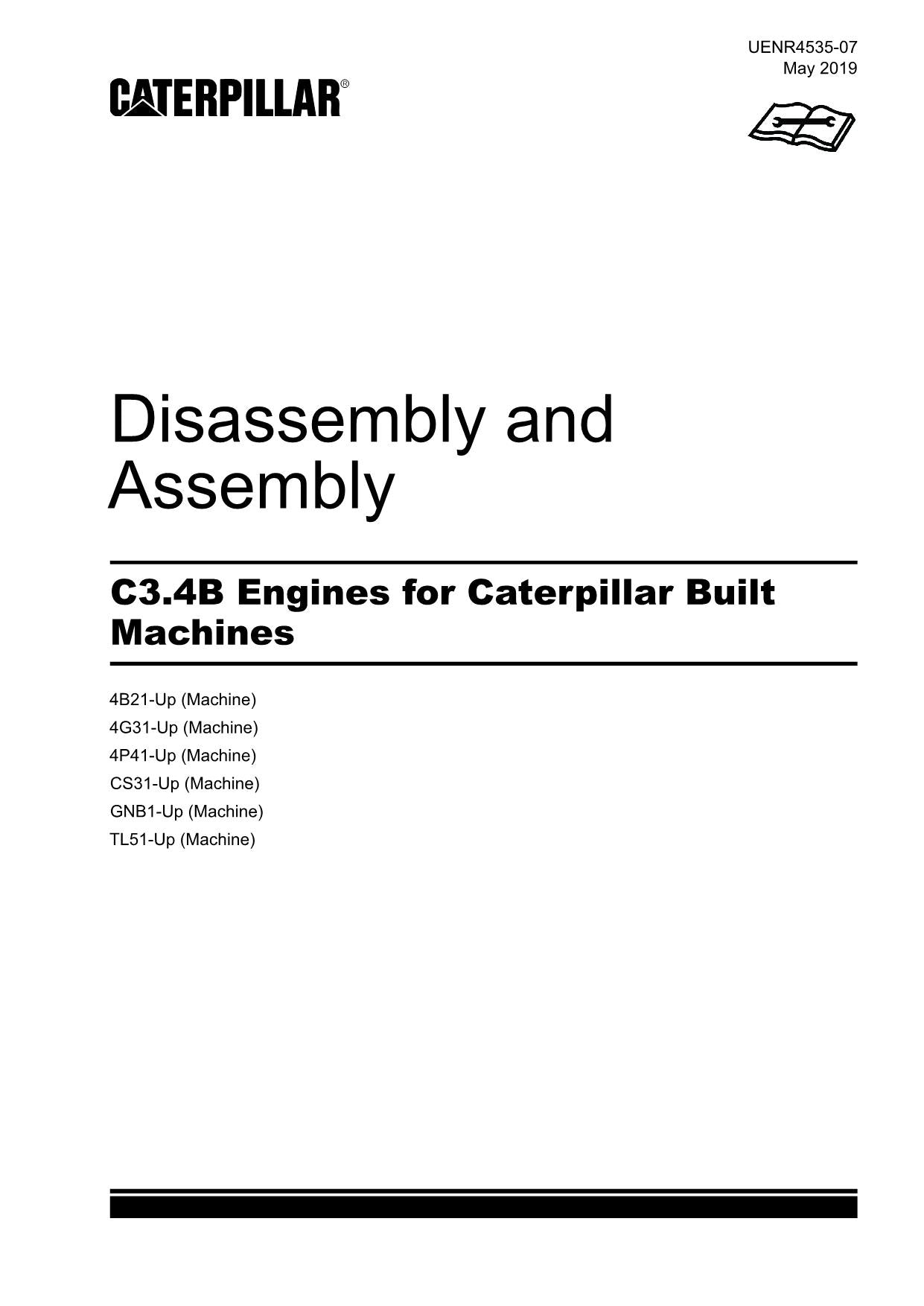 Caterpillar C3.4B Engine Built Machine Disassembly Assem Service Manual UENR4535