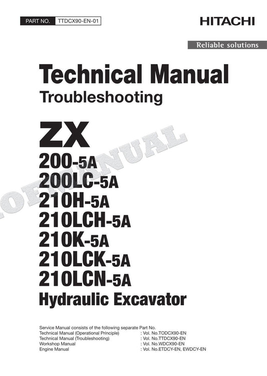 HITACHI ZX210LCK-5A ZX210LCN-5A Excavator Service Manual Troubleshooting