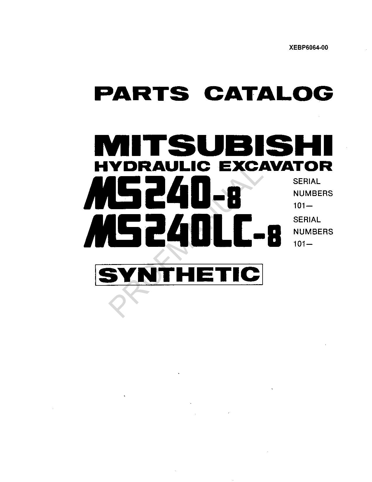 Caterpillar Cat MS240 8 MS240LC 8 Mitsubishi Excavator Parts Catalog Manual