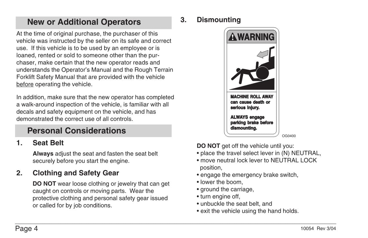 SKYTRAK 10054 Telehandler Maintenance Operation Operators Manual 8990362