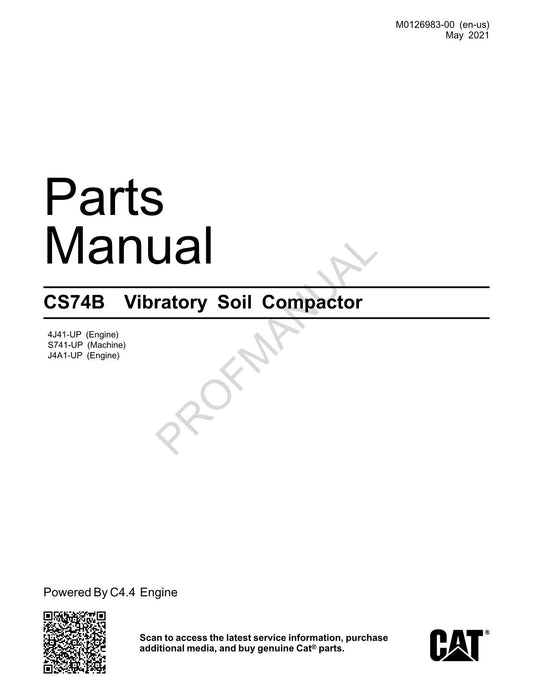 Caterpillar Cat CS74B Vibratory Soil Compactor Parts Catalog Manual