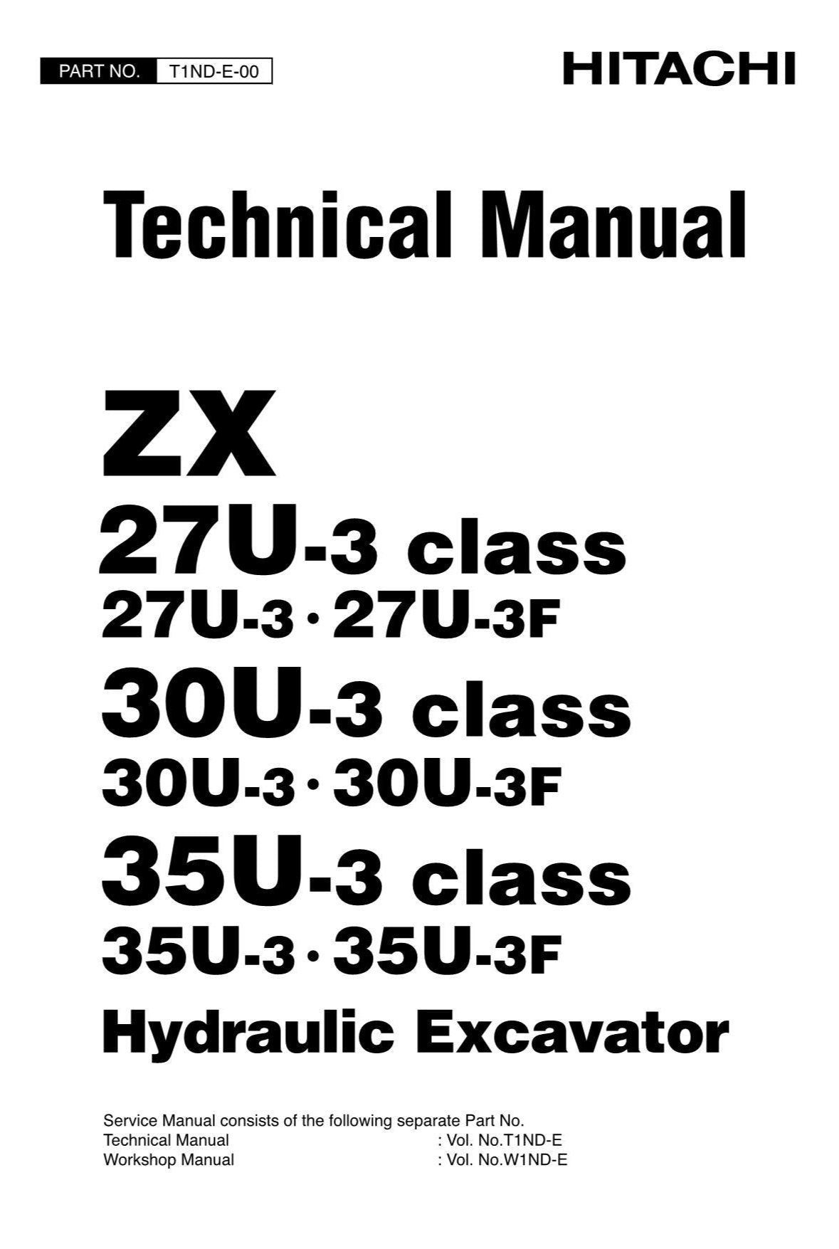 Hitachi ZX27U-3 ZX27U-3F ZX30U-3 Excavator Service Manual with Schemes