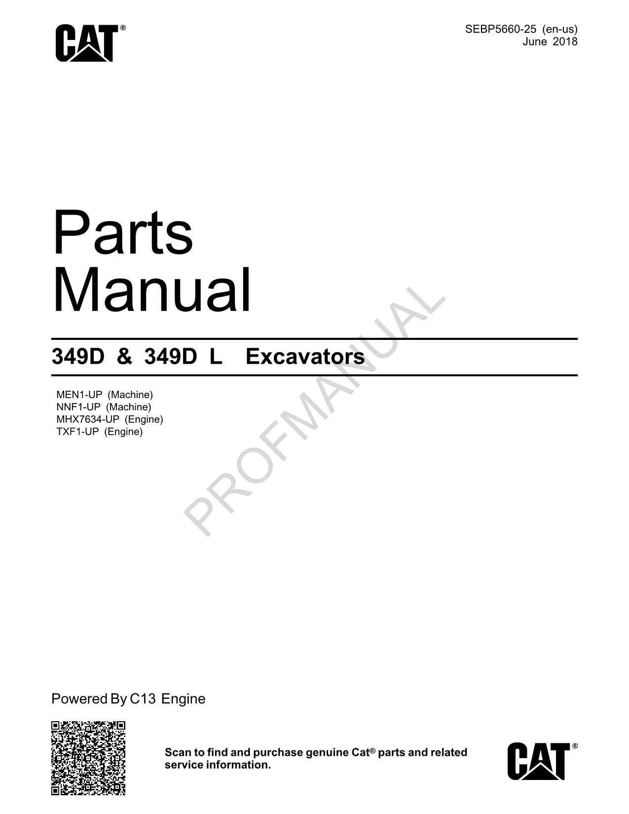 Caterpillar Cat 349D 349D L Bagger Teilekatalog Handbuch SEBP5660