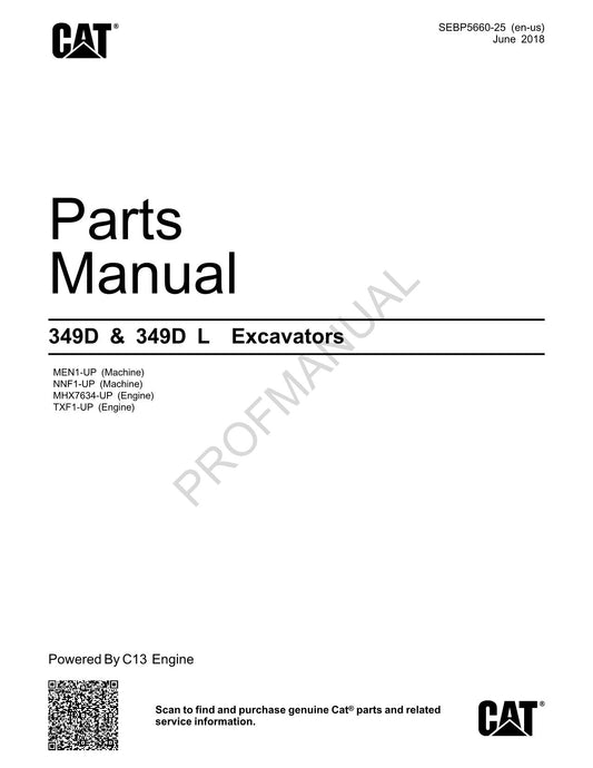 Caterpillar Cat 349D 349D L Excavator Parts Catalog Manual SEBP5660