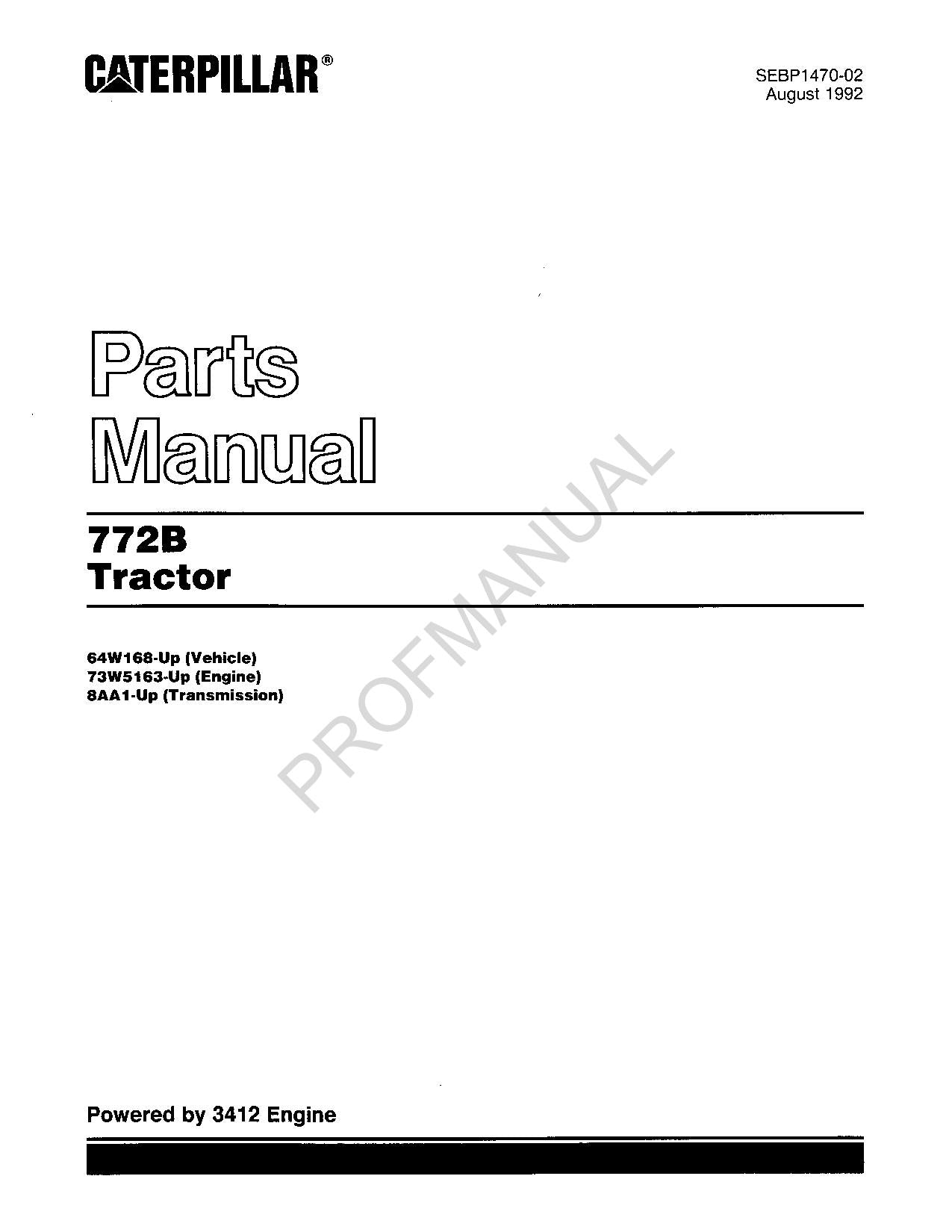 Caterpillar Cat 772B Tractor Off Highway Truck Parts Catalog Manual