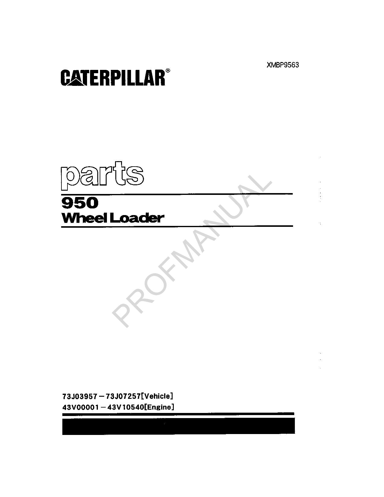 Caterpillar Cat 950 Wheel Loader Parts Catalog Manual XMBP9563