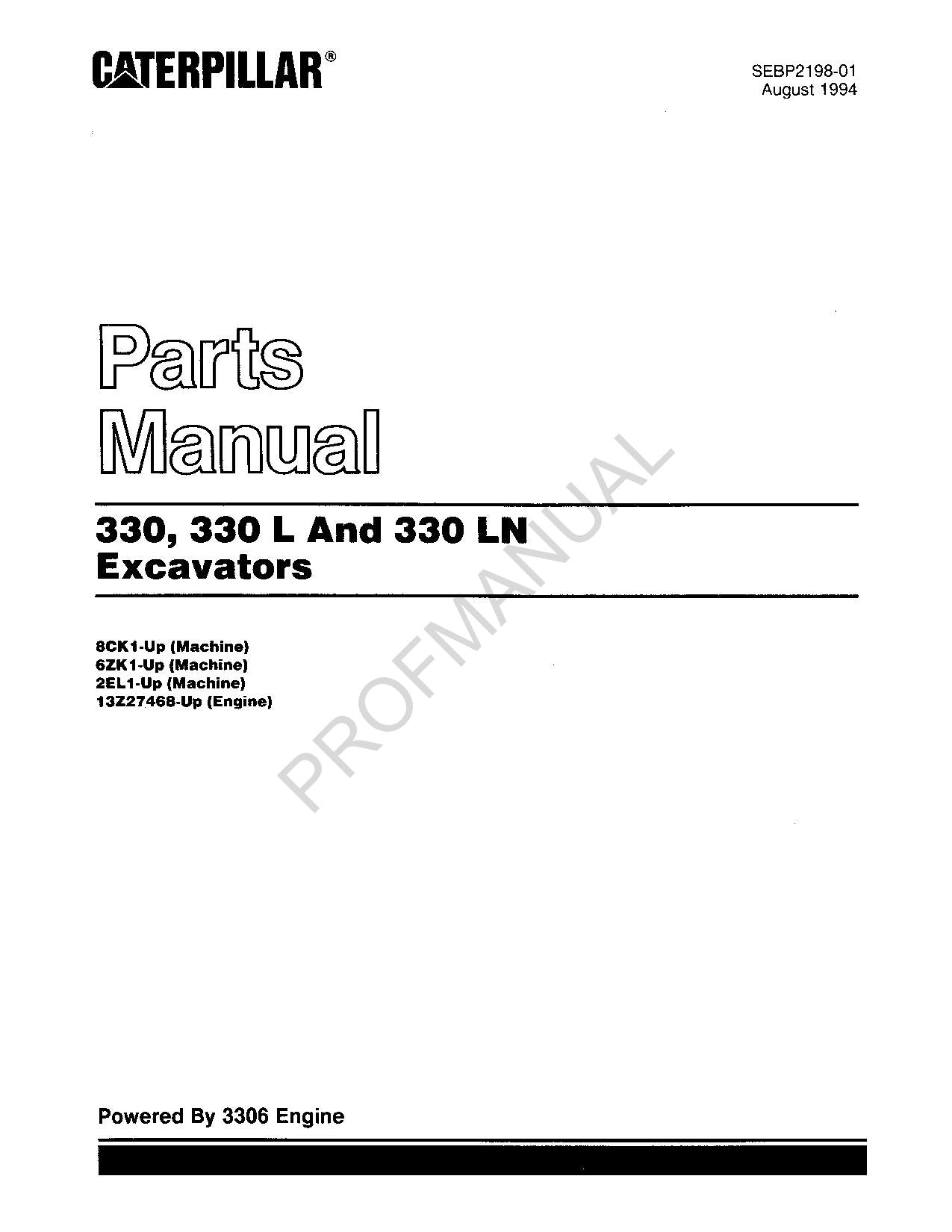 Caterpillar Cat 330330 L330 Ln Excavator Parts Catalog Manual