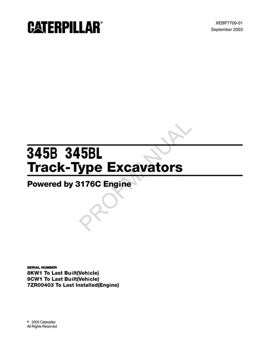 Caterpillar Cat 345B 345B L Track Type Excavator Parts Catalog Manual XEBP7709