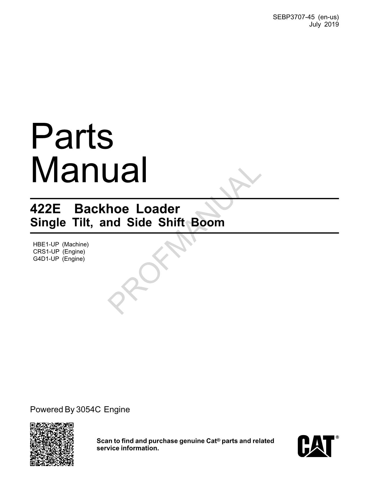 Caterpillar Cat 422E Backhoe Loader Side Shift Boom Parts Catalog Manual