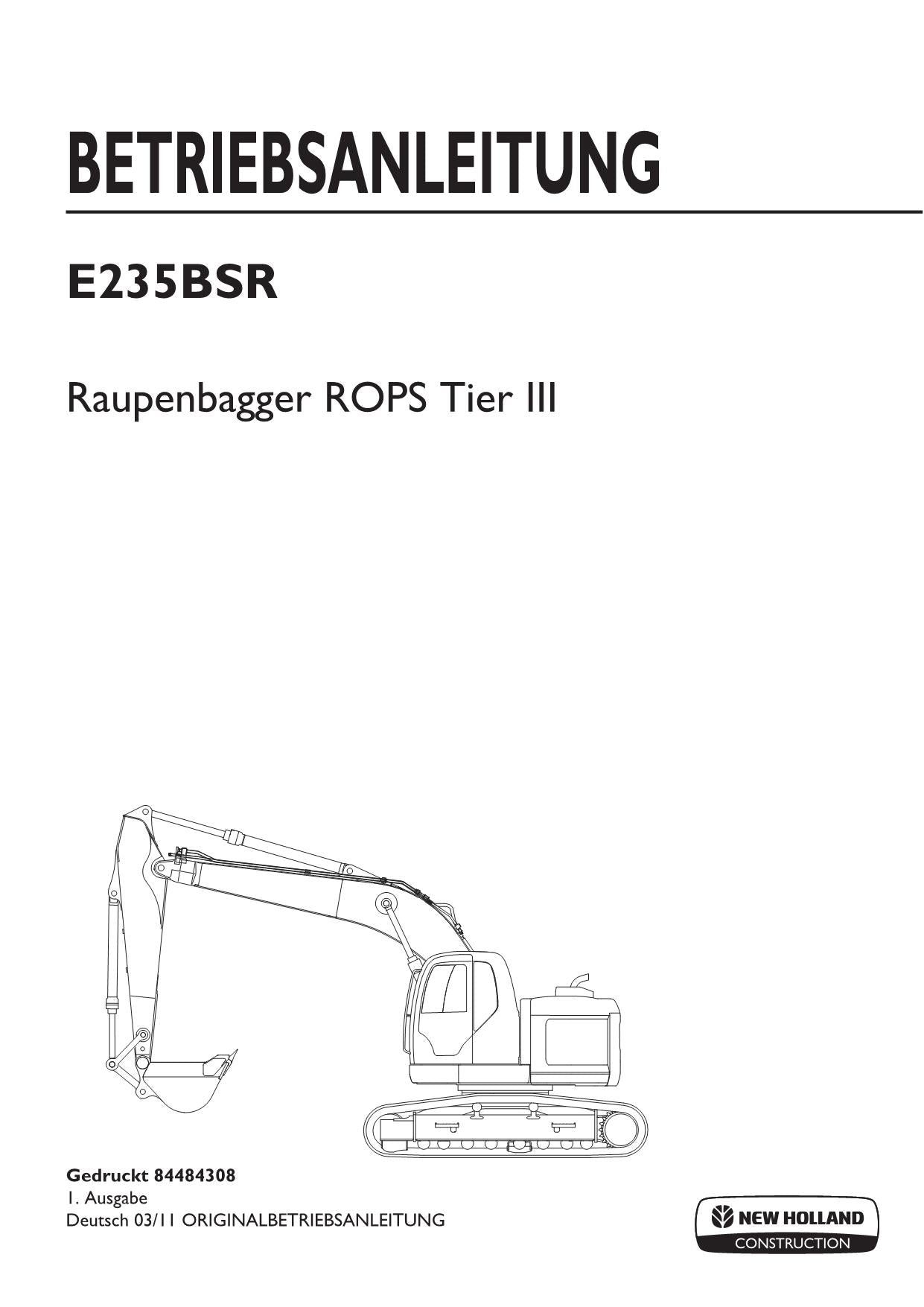 New Holland E235BSR Bagger Manuel d'instructions