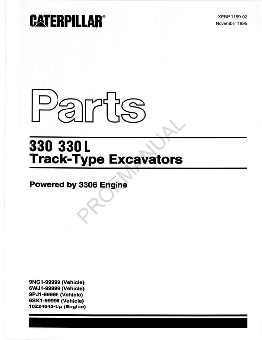 Manuel du catalogue des pièces détachées pour excavatrice à chenilles Caterpillar Cat 330-330L