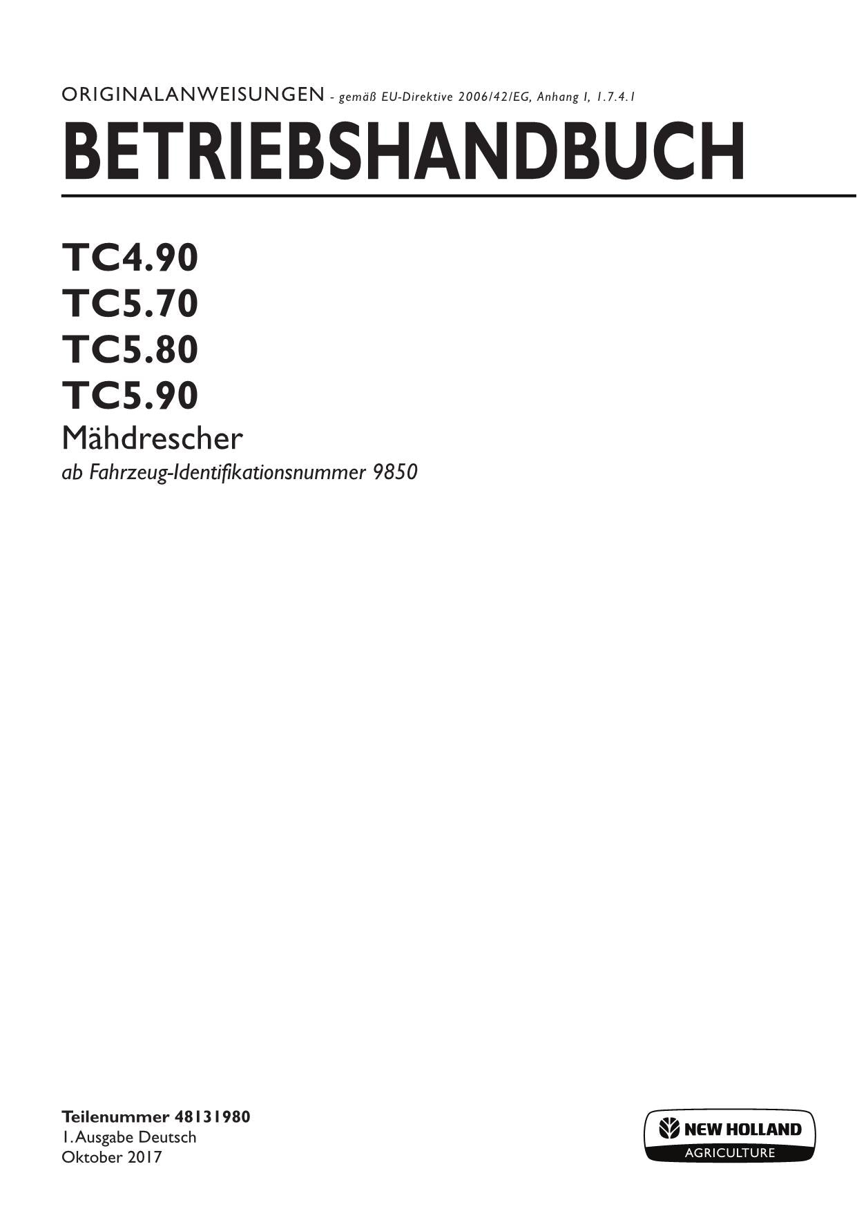 New Holland TC4 90 TC5 70 TC5 80 TC5 90 Manuel d'utilisation