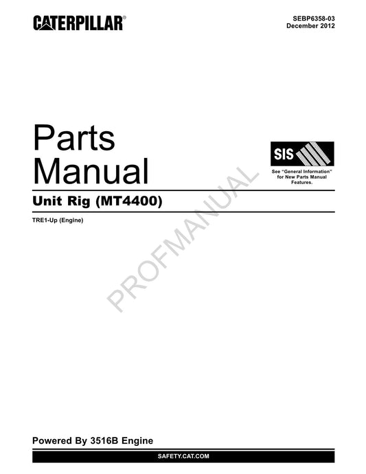 Caterpillar Cat Unit Rig MT4400 OEM Parts Catalog Manual