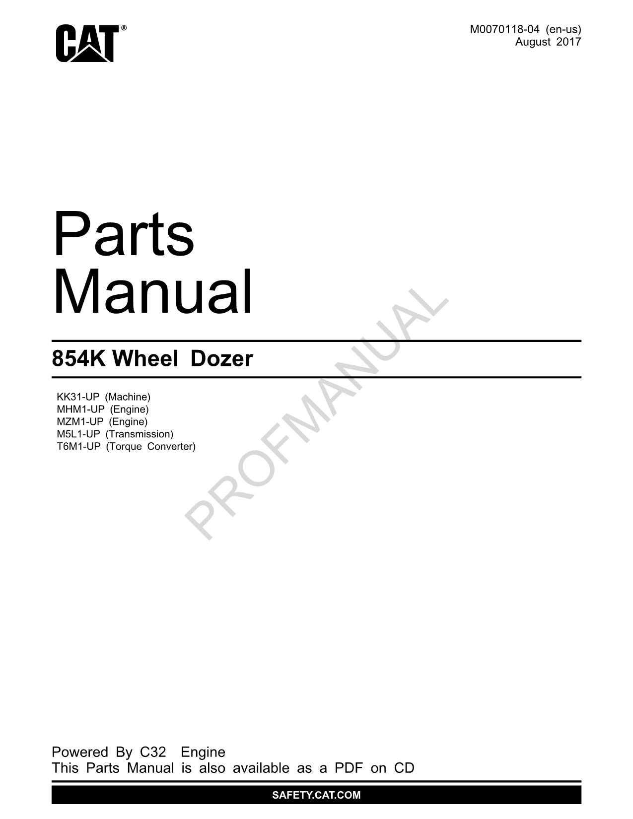 Caterpillar Cat 854K Wheel Dozer Parts Catalog Manual M0070118