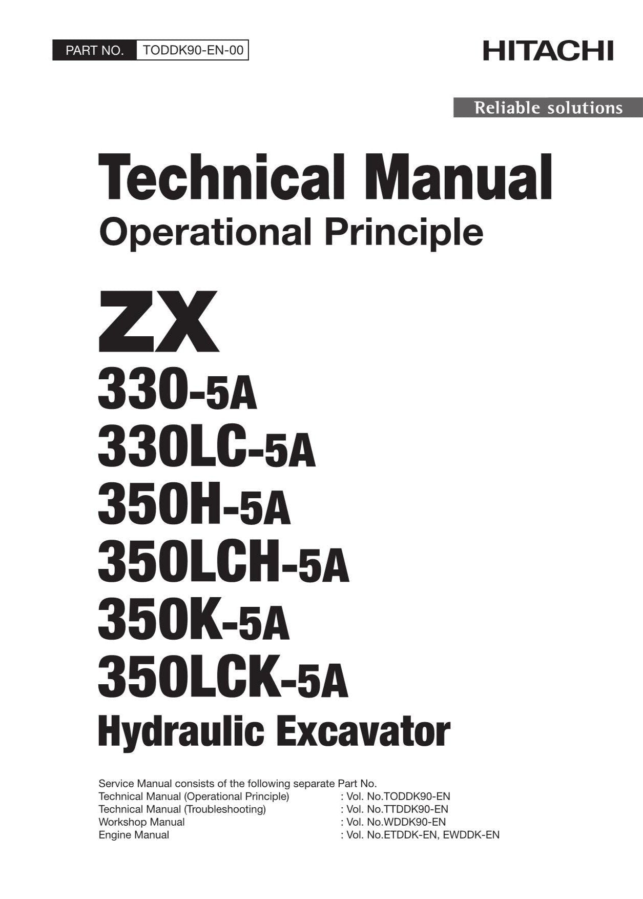 Hitachi ZX350LCH-5A ZX350H-5A Excavator Operational Principle Service manual