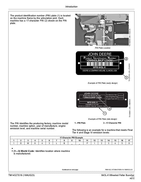 JOHN DEERE 643L-II FELLER BUNCHER OPERATION TEST TECHNICAL MANUAL TM14327X19