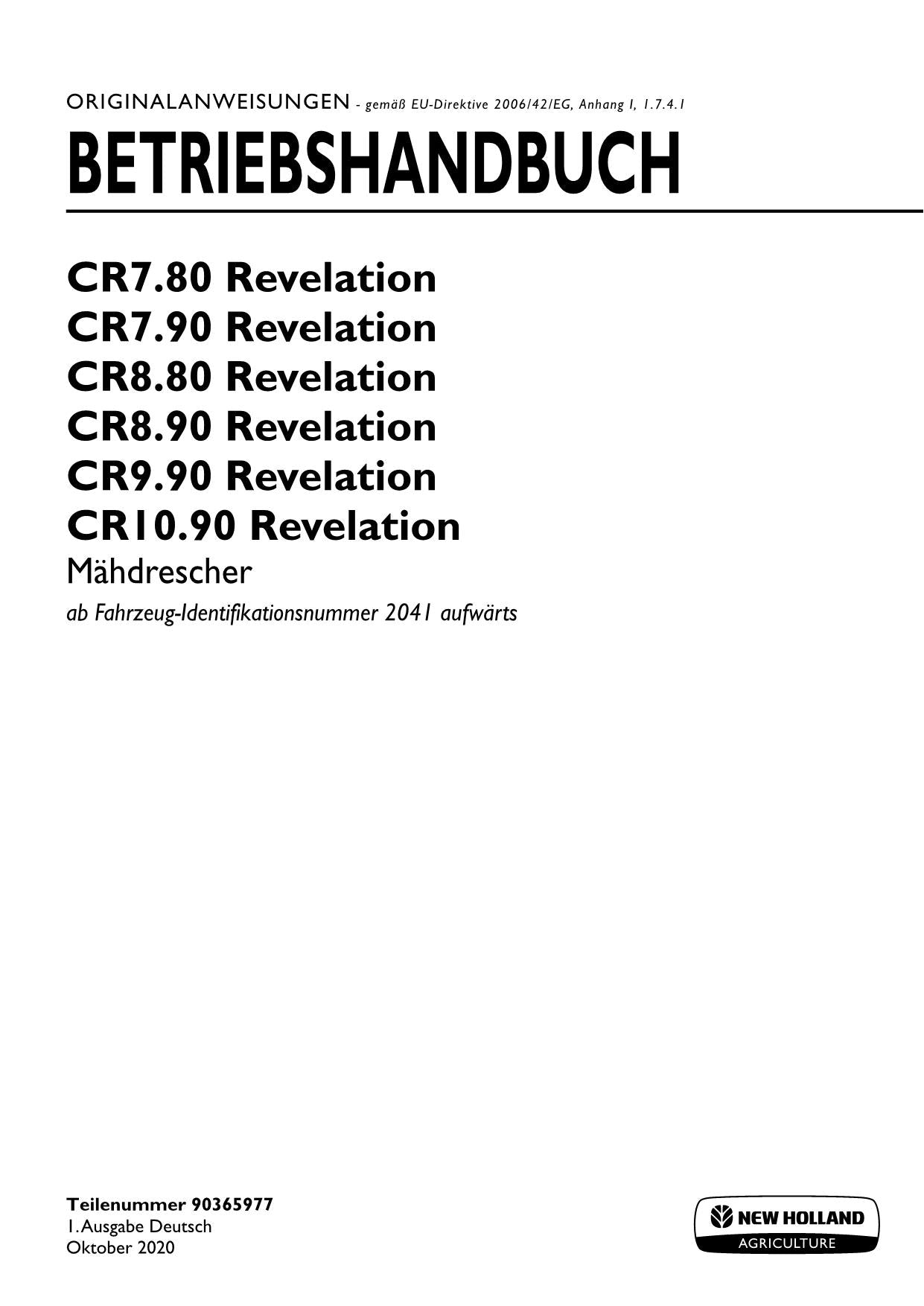 New Holland CR10 90 CR7 80 CR7 90 Révélation Manuel d'utilisation 2041