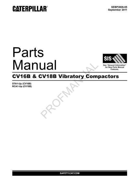 Caterpillar Cat CV16B CV18B Vibratory Compactor Parts Catalog Manual